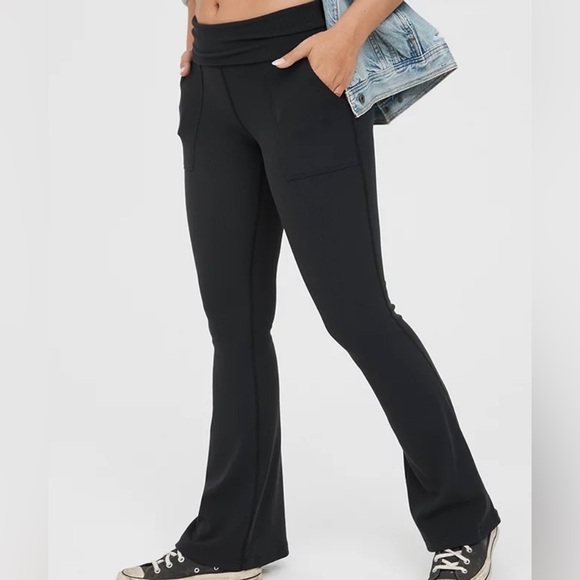 aerie Pants - Offline by Aerie Foldover Waist Ribbed Low Rise Flare Leggings S Small NWT